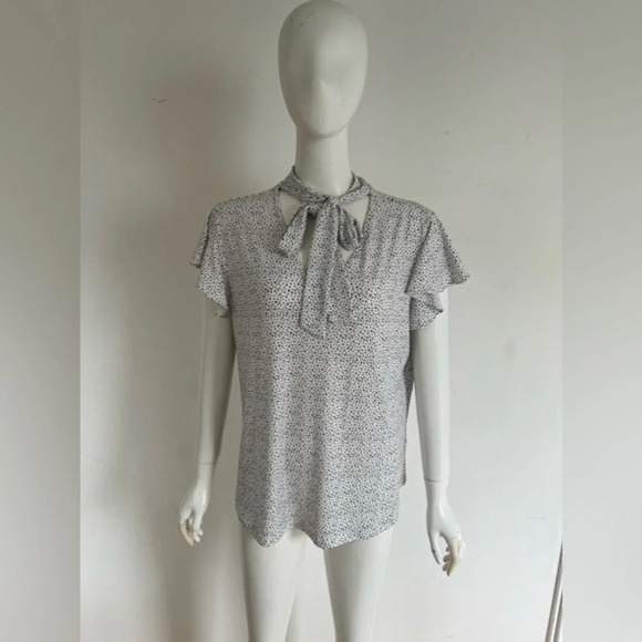 NWT Adrianna Papell Anthropologie White Black Top Blouse Shirt Bow Size XL - Picture 1 of 8